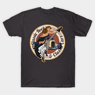 Vintage Classic Rock and Classic Cars Rockabilly Illustration T-Shirt